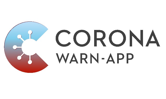 Offizielles Symbol der Corona-Warn-App: offener blau-roter Kreis mit Virus-Stacheln
