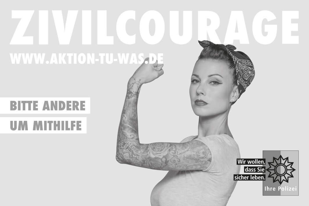 Fülleranzeige: Zivilcourage - Bitte andere um Mithilfe, sw 90x60mm