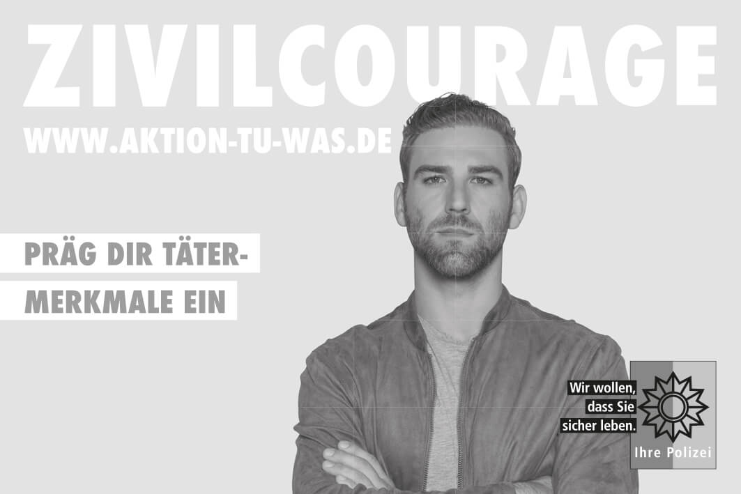 Fülleranzeige: Zivilcourage - Präg Dir Tätermerkmale ein, sw 90x60mm