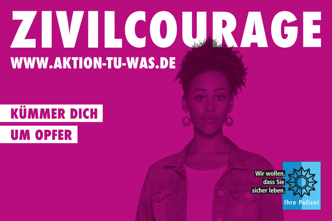 Fülleranzeige: Zivilcourage - Kümmer Dich um Opfer, frb. 90x60mm