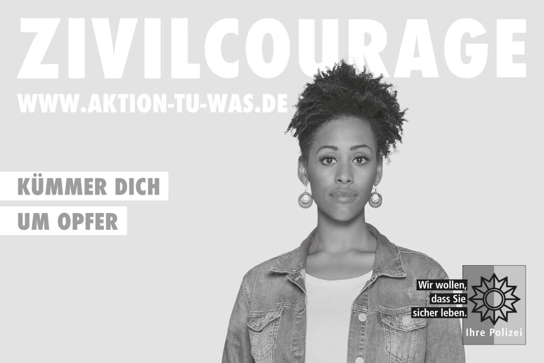 Fülleranzeige: Zivilcourage - Kümmer Dich um Opfer, sw 90x60mm