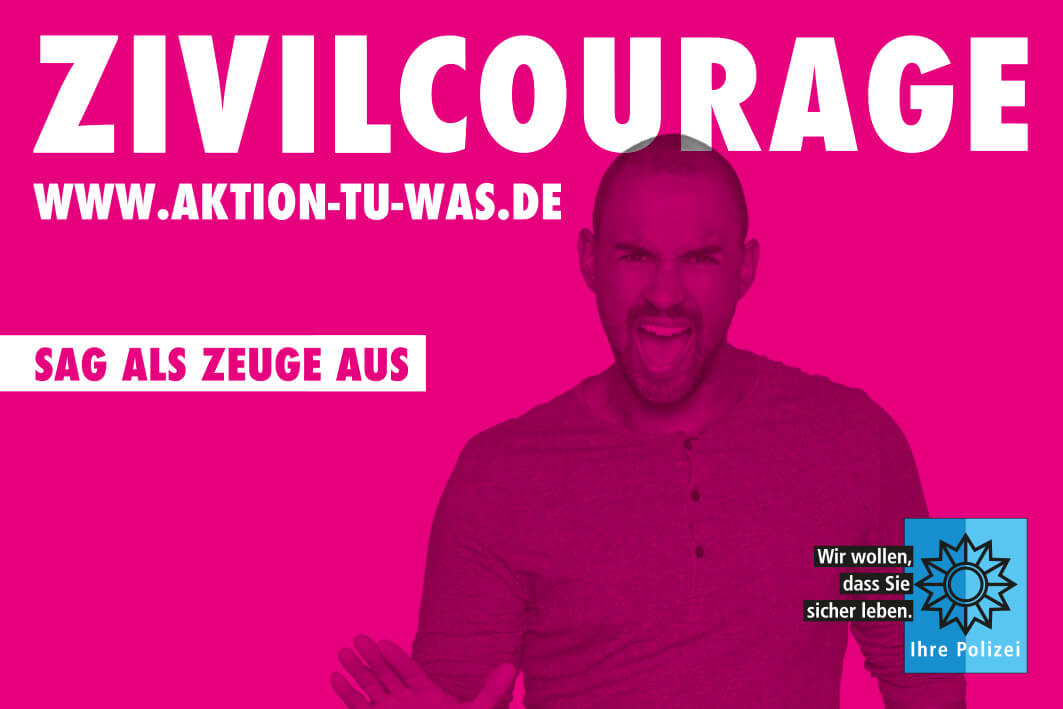 Fülleranzeige: Zivilcourage - Sag als Zeuge aus, frb. 90x60mm