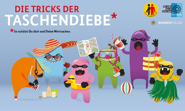 Auch im Sommer sind die kleinen Taschendiebe Monster unterwegs getarnt als Falsche Touristen, Scheibenklopfer & Co - deshalb sei aufmerksam im Urlaub.