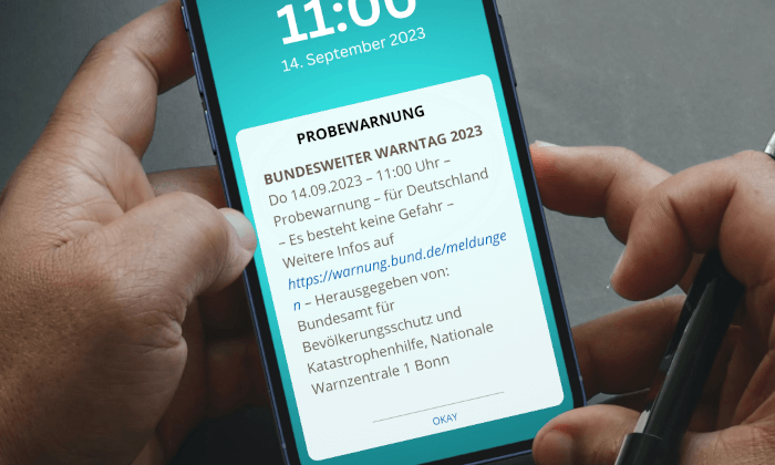 Cell Broadcast Probealarm des BBK zum bundesweiten Warntag 2023.