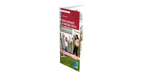 Produktbild "Mehr Sicherheit in unserem Viertel" Produktbild Faltblatt Mehr Sicherheit in unserem Viertel